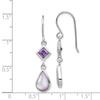 Quality Gold Sterling Silver Rhodium-plated Purple CZ and Purple MOP Dangle Earring