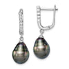 Quality Gold Sterling Silver Rhod-plat 9-10mm Tahitian Drop Pearl CZ Dangle Earrings