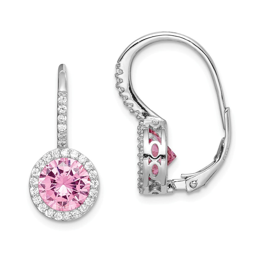 Quality Gold Sterling Silver Rhodium-plated Pink & White CZ Leverback Dangle Earrings