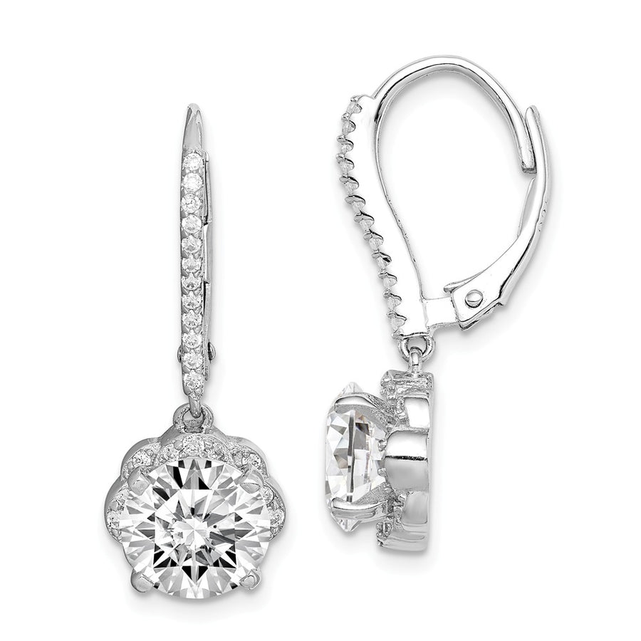 Quality Gold Sterling Silver Rhodium-plated White CZ Flower Leverback Dangle Earrings