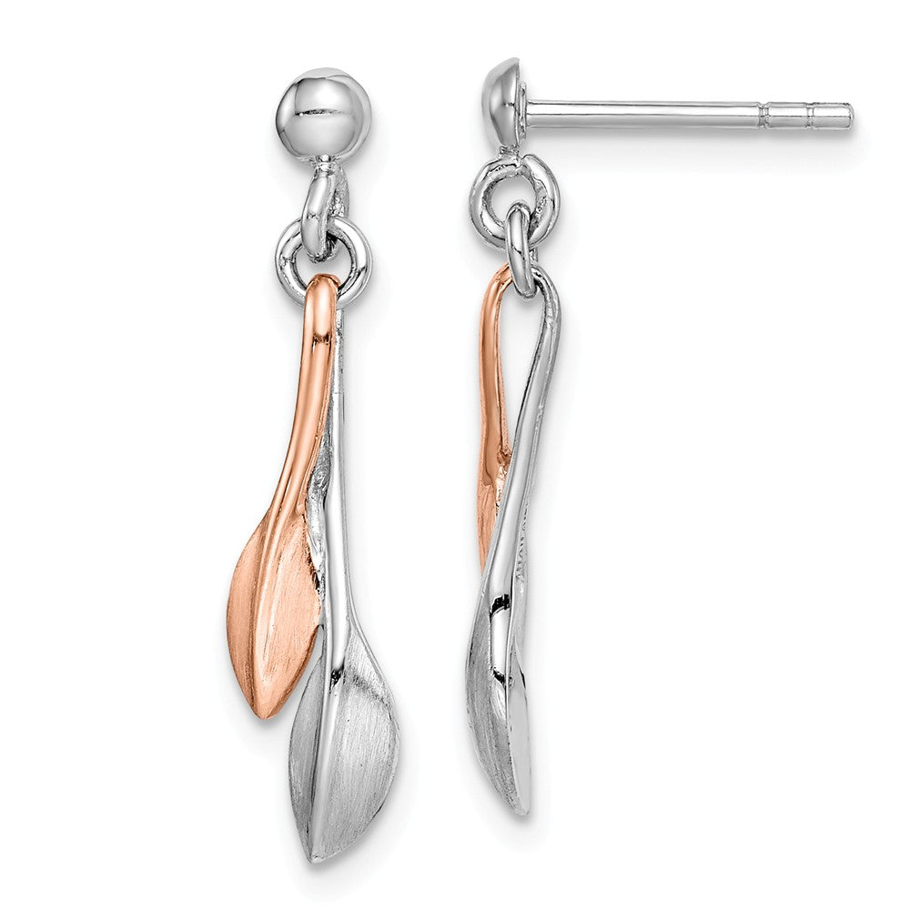 Quality Gold Sterling Silver Rhodium-plated Rose Gold-plated Leaf Post Dangle Earrings