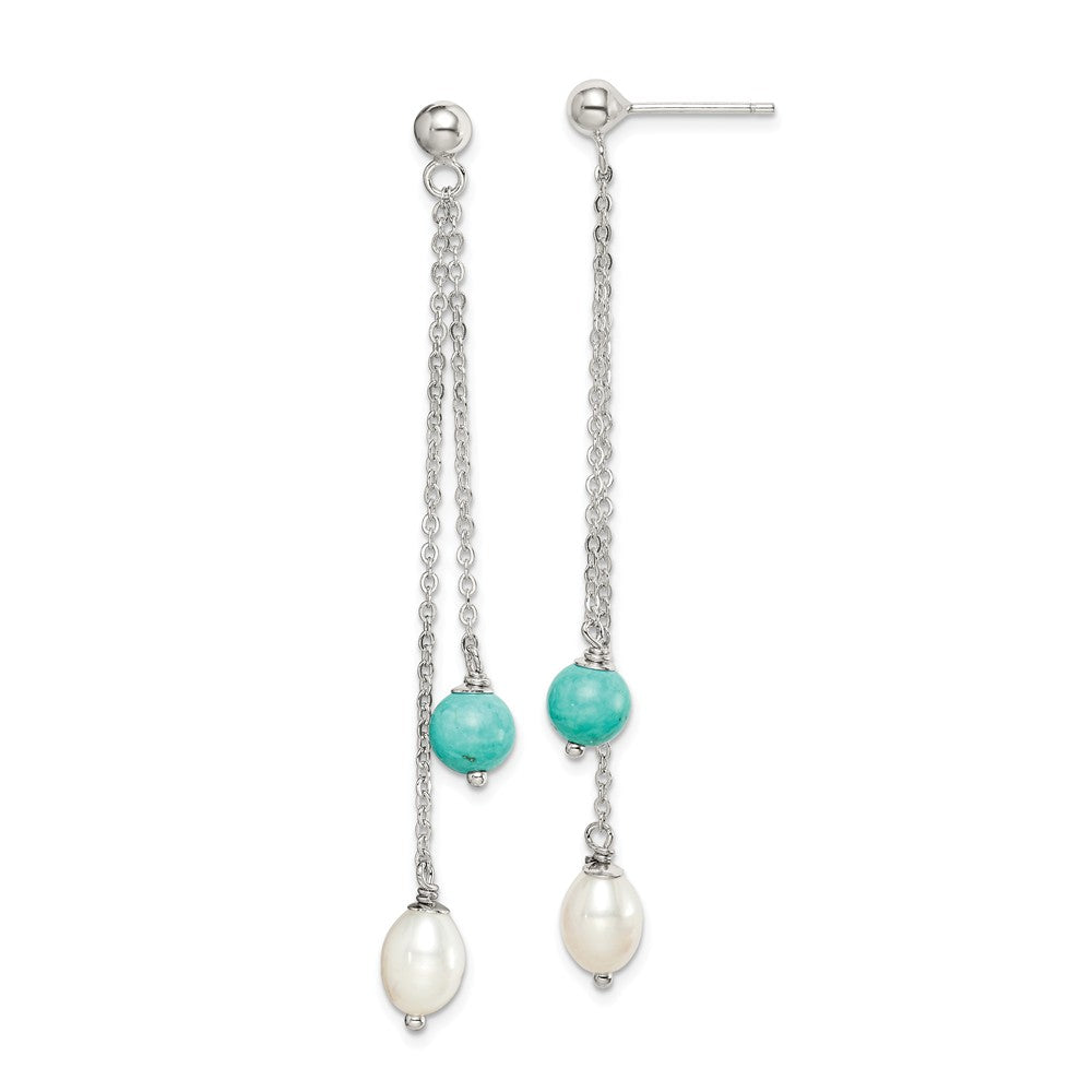 Quality Gold Sterling Silver Turquoise & Freshwater Cultured Pearl Post Dangle Earrings