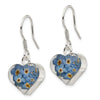 Quality Gold Sterling Silver Shrieking Violet Real Forget Me Not Heart Dangle Earrings