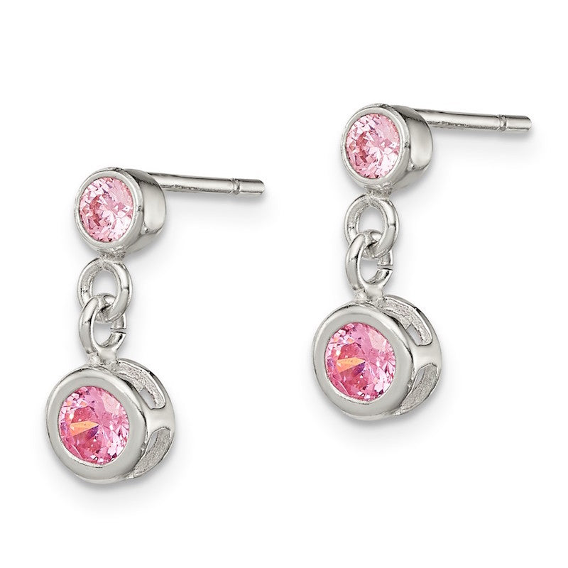 Quality Gold Sterling Silver Pink CZ Dangle Post Earrings