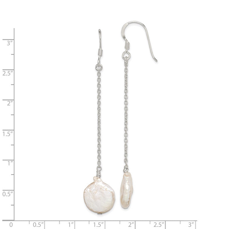 Quality Gold Sterling Silver FW Cultured Coin Pearl Dangle Earrings