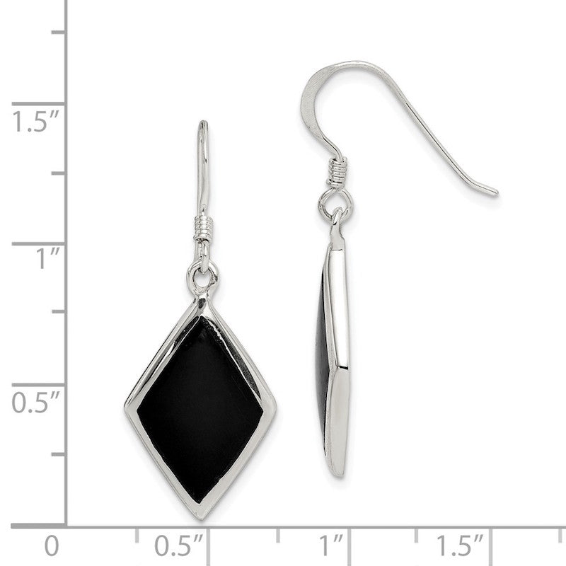 Quality Gold Sterling Silver Black Stone Dangle Earrings