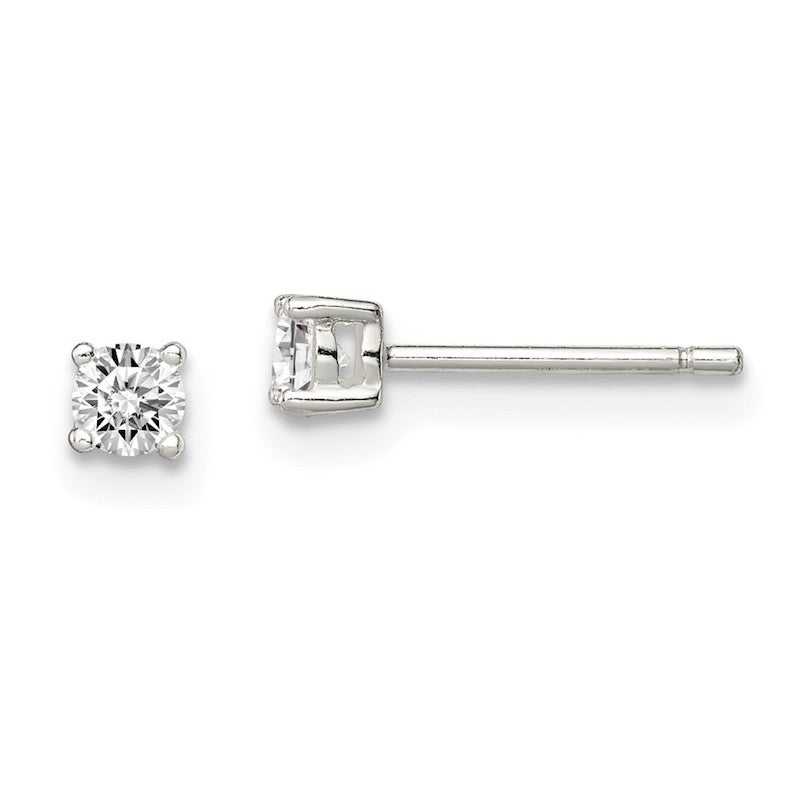 Quality Gold Sterling Silver 3mm Round Basket Set CZ Stud Earrings