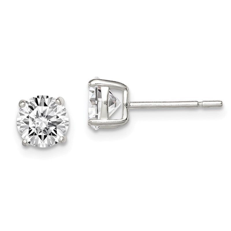 Quality Gold Sterling Silver 6mm Round Basket Set CZ Stud Earrings