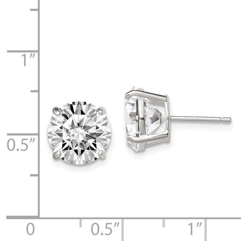 Quality Gold Sterling Silver 10mm Round Basket Set CZ Stud Earrings