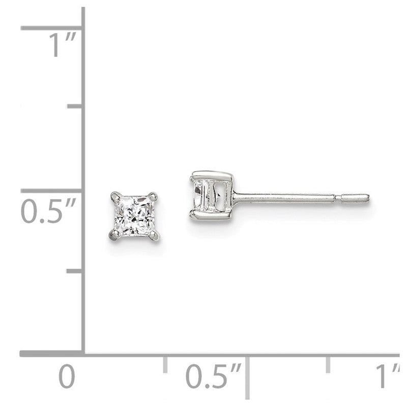 Quality Gold Sterling Silver 3mm Princess Basket Set CZ Stud Earrings