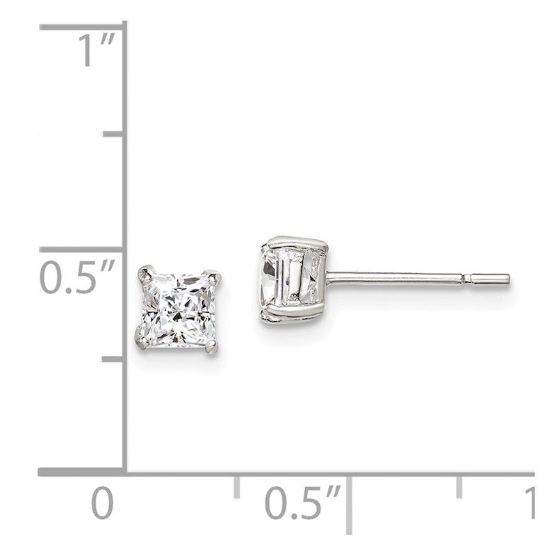 Quality Gold Sterling Silver 4mm Princess Basket Set CZ Stud Earrings