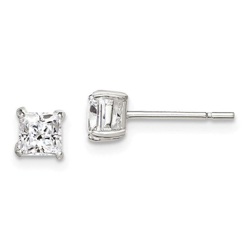 Quality Gold Sterling Silver 4mm Princess Basket Set CZ Stud Earrings