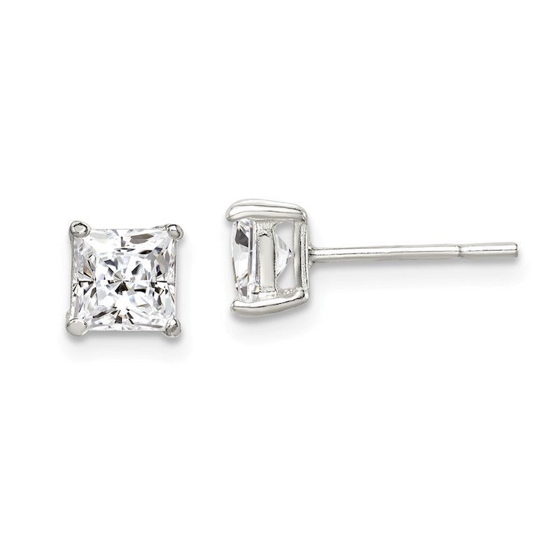 Quality Gold Sterling Silver 5mm Princess Basket Set CZ Stud Earrings