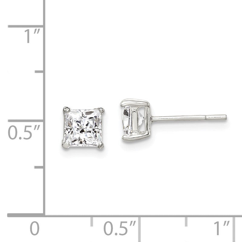 Quality Gold Sterling Silver 5mm Princess Basket Set CZ Stud Earrings