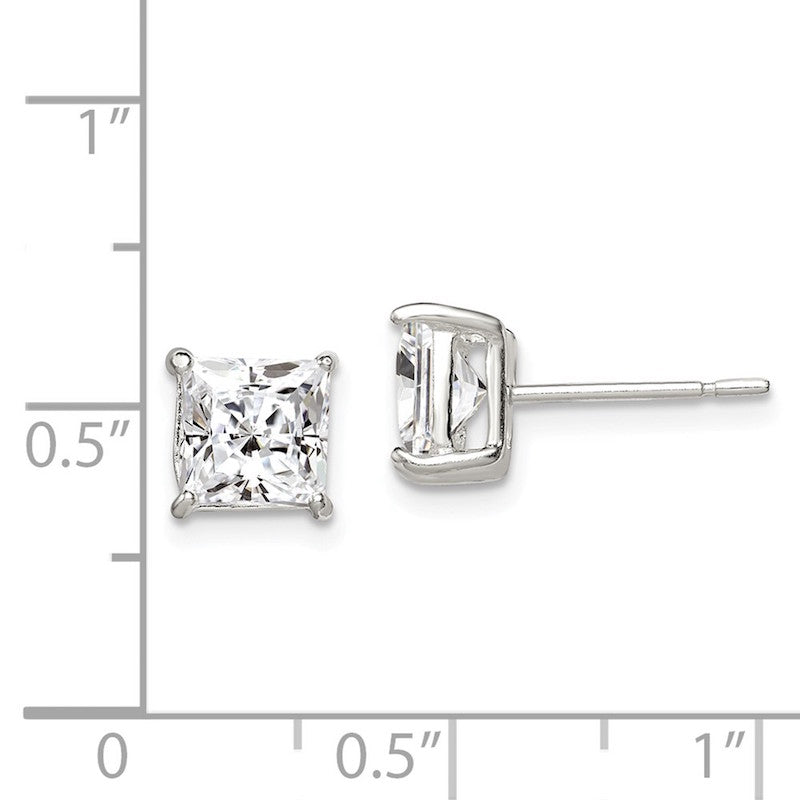 Quality Gold Sterling Silver 6mm Princess Basket Set CZ Stud Earrings