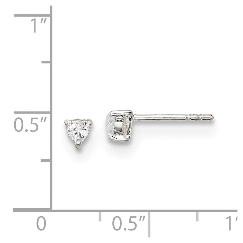 Quality Gold Sterling Silver 3mm Heart Basket Set CZ Stud Earrings