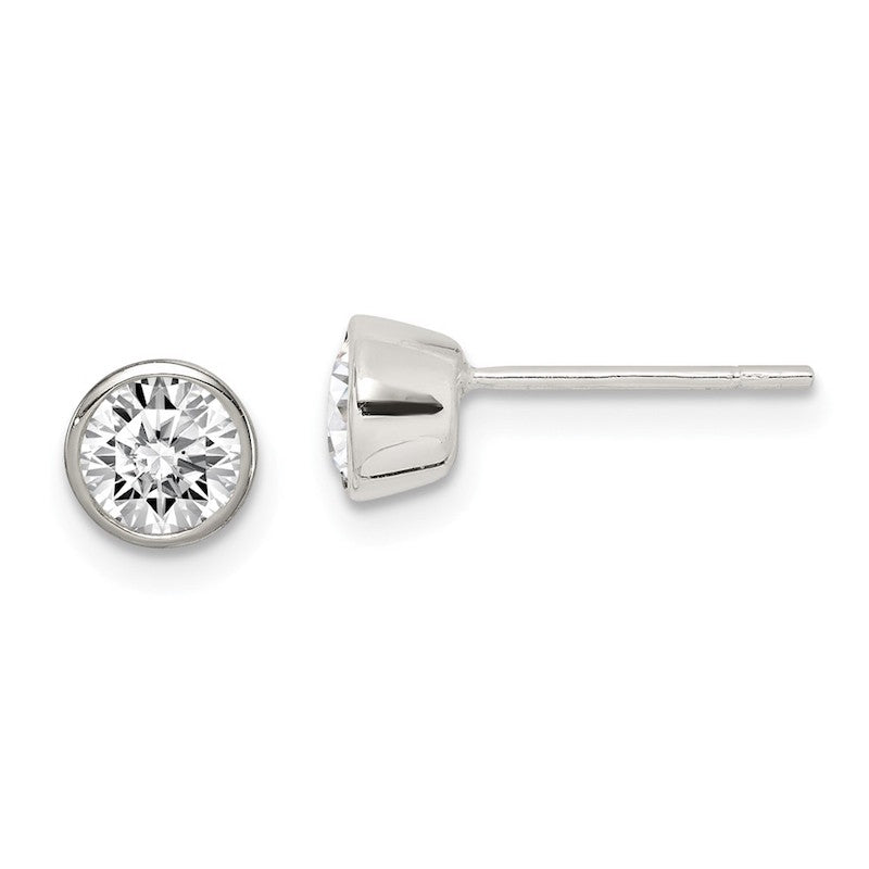 Quality Gold Sterling Silver 5mm CZ Round Bezel Stud Earrings