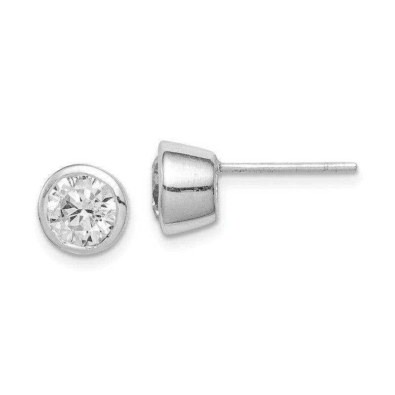 Quality Gold Sterling Silver 6mm CZ Round Bezel Stud Earrings