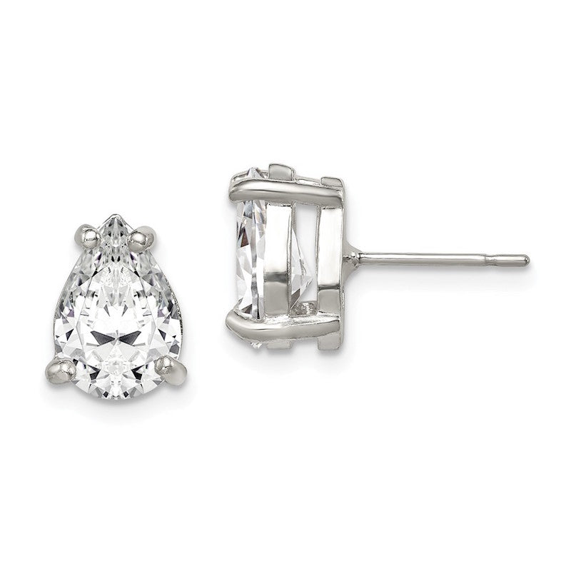 Quality Gold Sterling Silver Pear CZ Stud Earrings