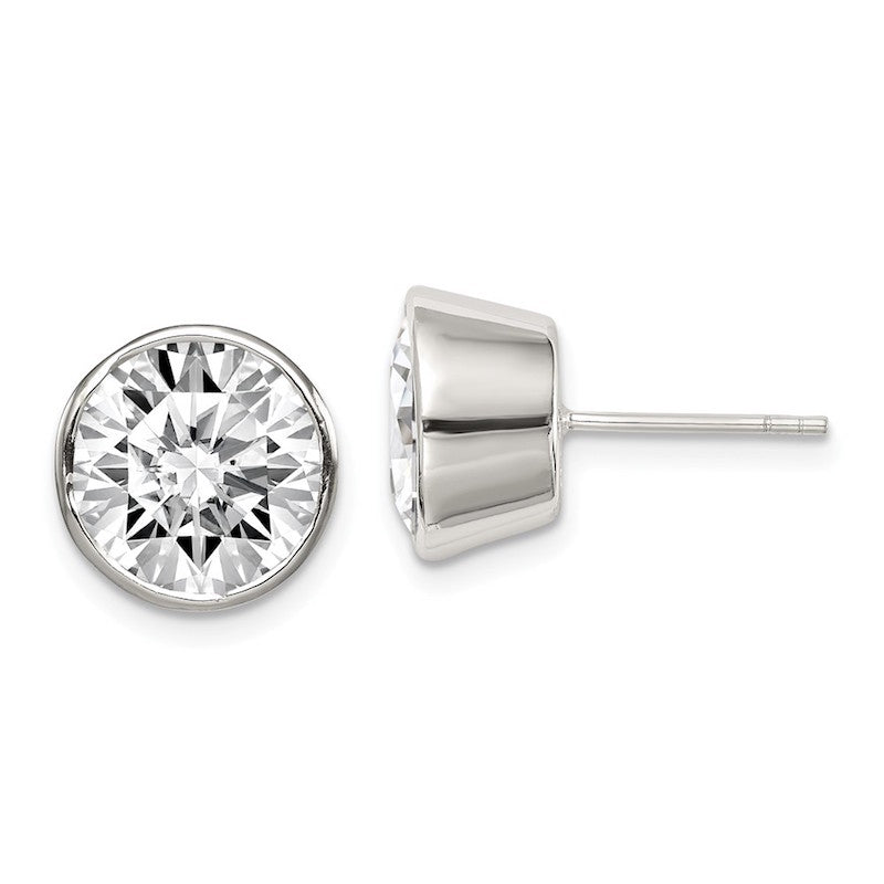 Quality Gold Sterling Silver 10mm CZ Round Bezel Stud Earrings