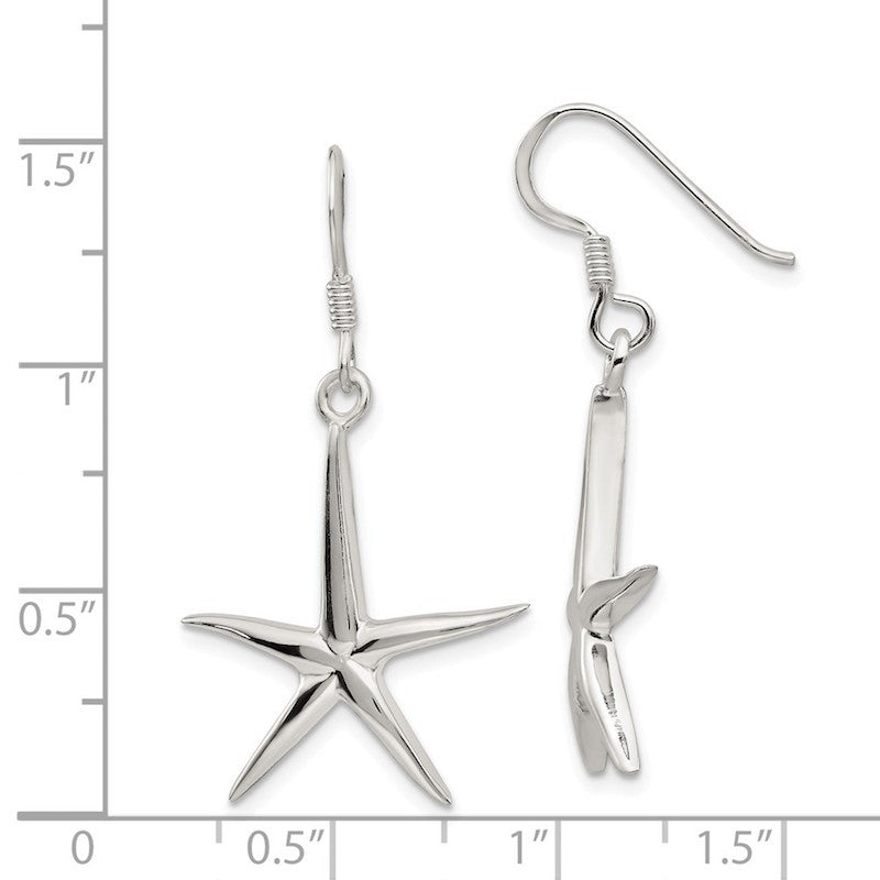 Quality Gold Sterling Silver Starfish Dangle Earrings