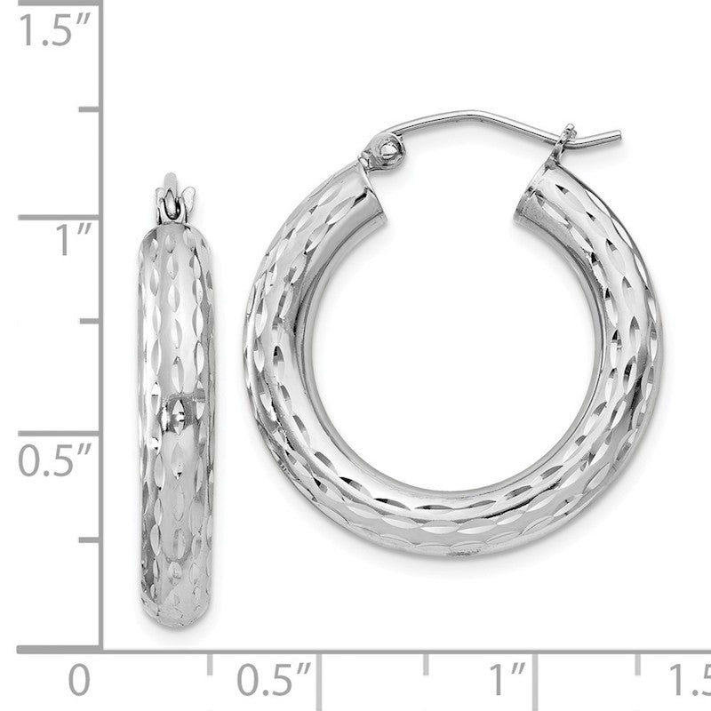 Quality Gold Sterling Silver Rhodium-plated 4.00mm Diamond-cut Hoop Earrings