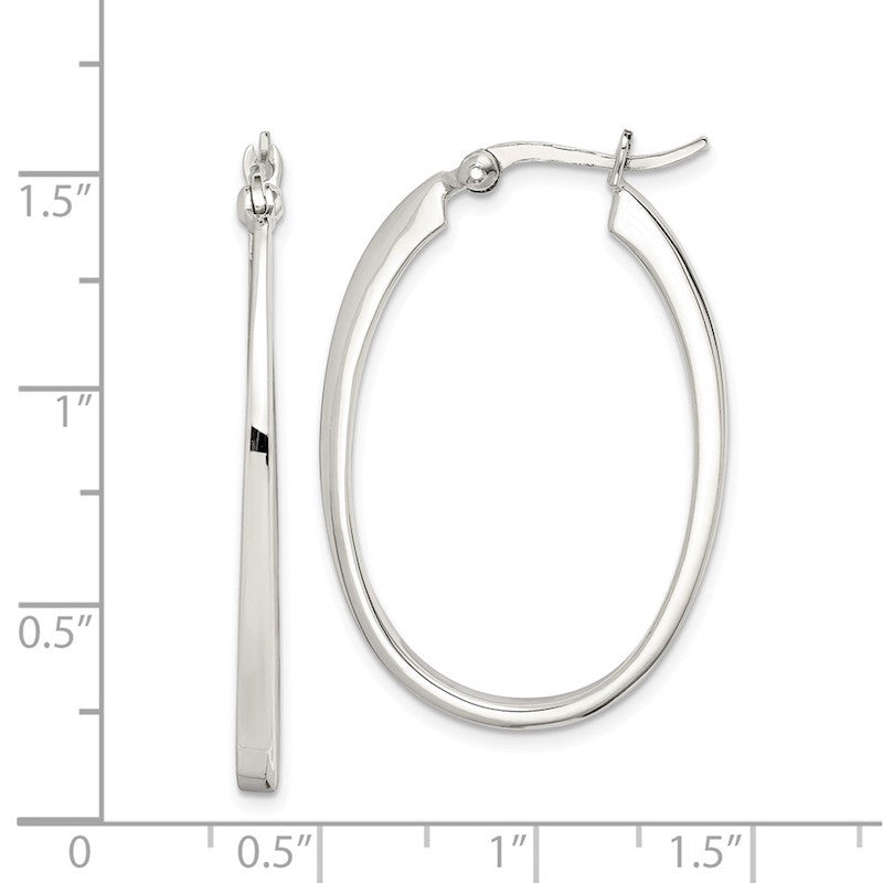 Quality Gold Sterling Silver Flat Square Tube Oval Hoop Earrings