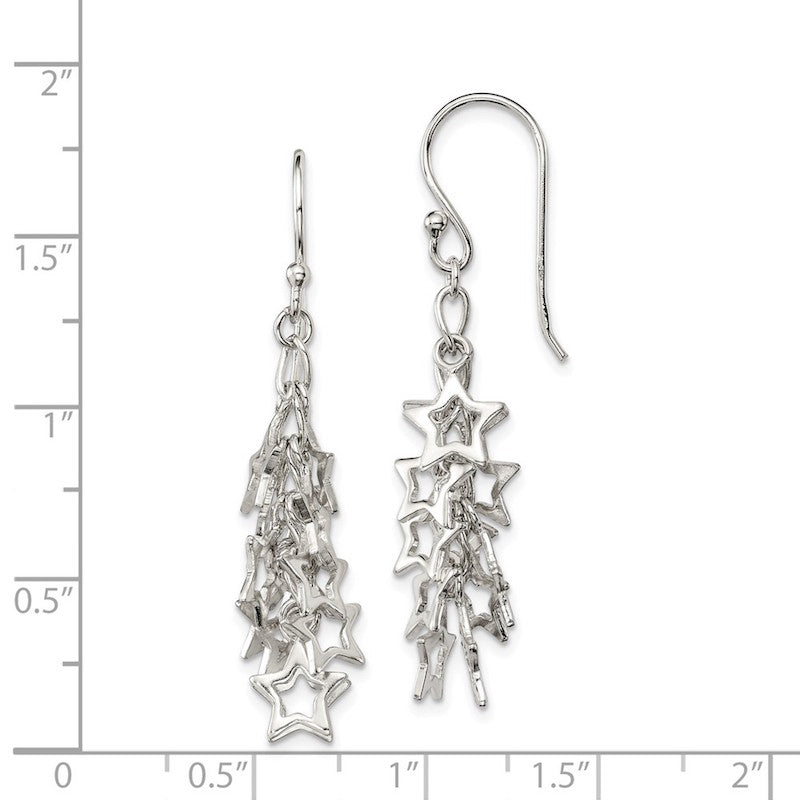 Quality Gold Sterling Silver Multi-Stars Dangle Earrings