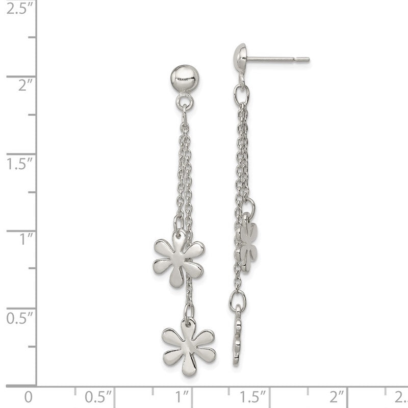 Quality Gold Sterling Silver Flower Dangle Post Earring