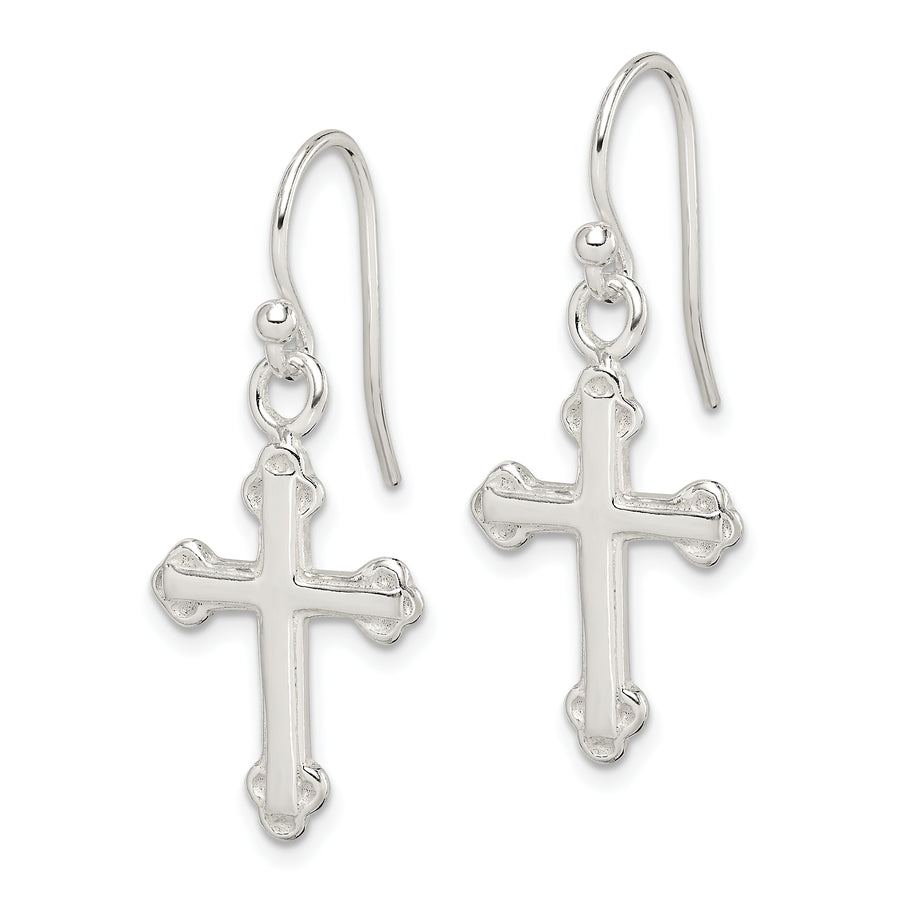 Quality Gold Sterling Silver Polished Budded Cross Dangle Earrings