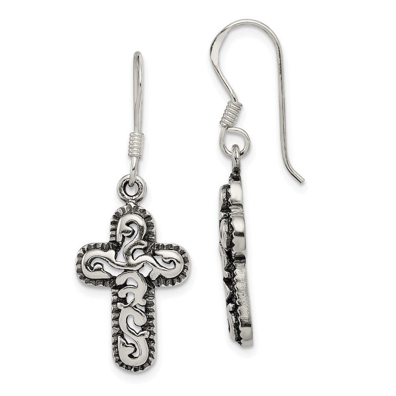 Quality Gold Sterling Silver Antique Cross Dangle Earrings