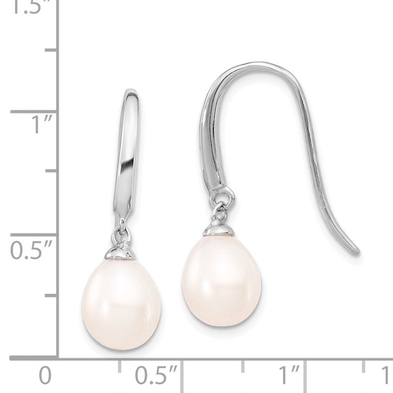 Quality Gold Sterling Silver Rhod-plat 8-9mm White FWC Rice Pearl Dangle Earrings