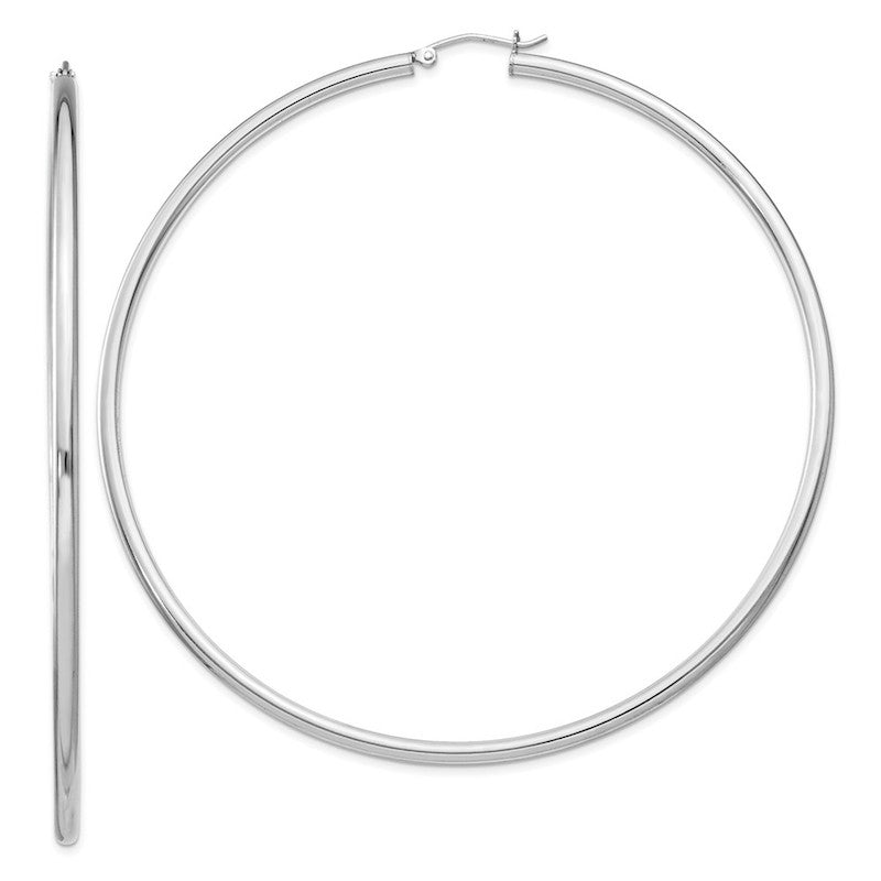 Quality Gold Sterling Silver Rhodium-plated 2.5mm Round Hoop Earrings