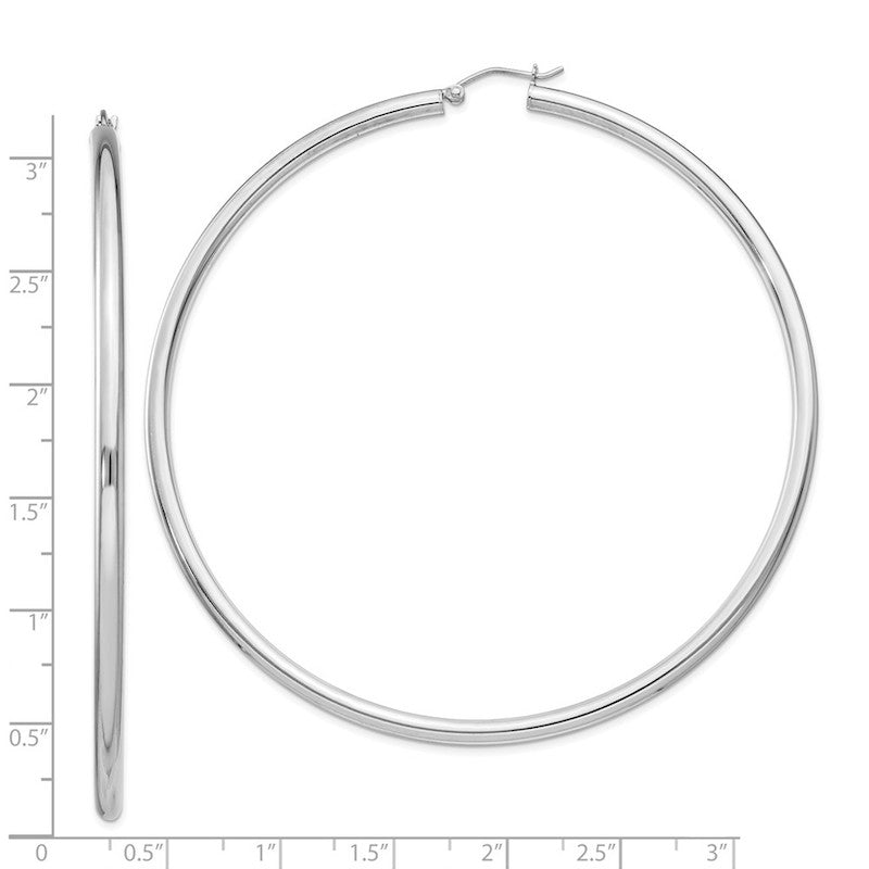 Quality Gold Sterling Silver Rhodium-plated 3mm Round Hoop Earrings