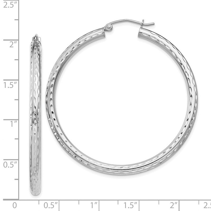 Quality Gold Sterling Silver Rhodium-plated 3.00mm Diamond Cut Hoop Earrings