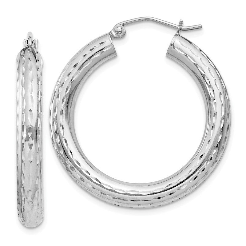 Quality Gold Sterling Silver Rhodium-plated 4.00mm Diamond Cut Hoop Earrings