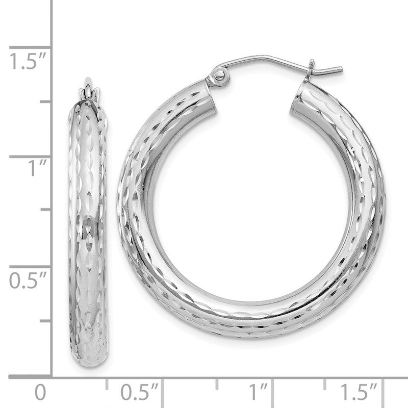 Quality Gold Sterling Silver Rhodium-plated 4.00mm Diamond Cut Hoop Earrings