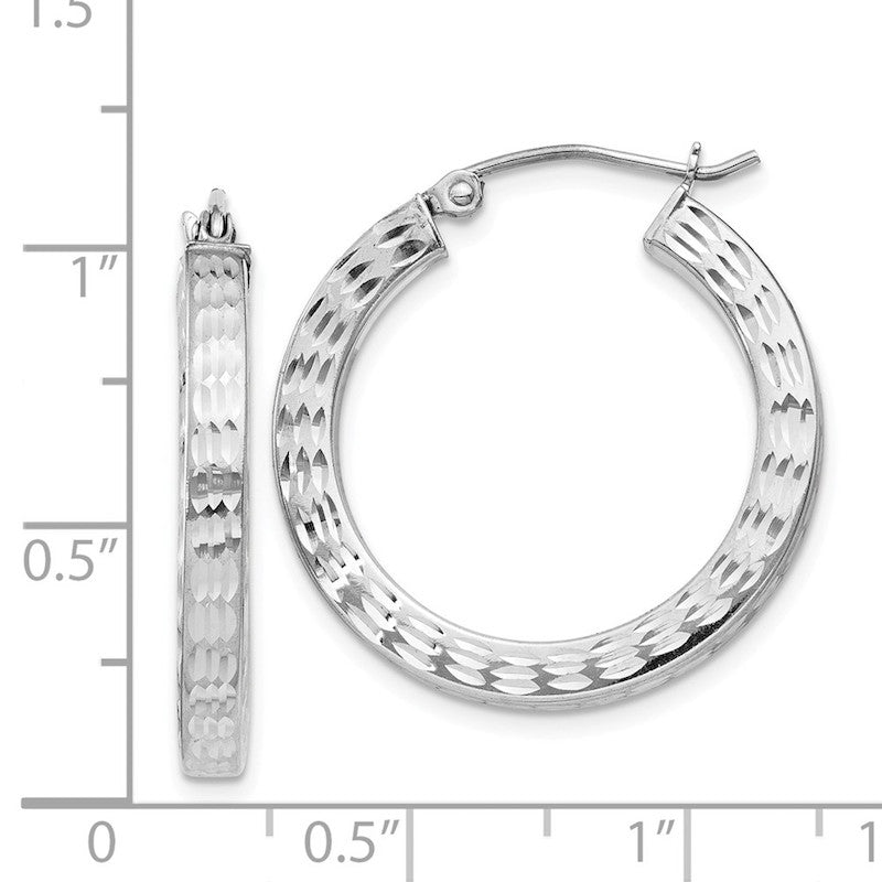 Quality Gold Sterling Silver Rhodium-plated Diamond Cut Square Hoop Earrings