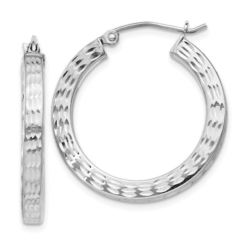 Quality Gold Sterling Silver Rhodium-plated Diamond Cut Square Hoop Earrings