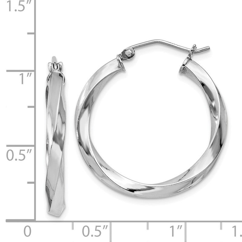 Quality Gold Sterling Silver Rhodium-plated 3.00mm Twisted Hoop Earrings