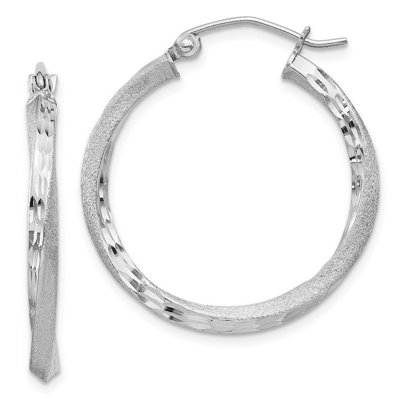 Quality Gold Sterling Silver Rhodium-plated Satin & Twist Hoop Earrings