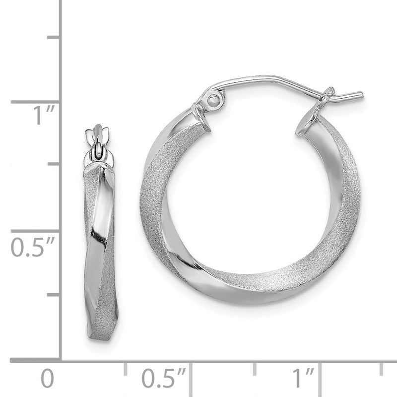 Quality Gold Sterling Silver Rhodium-plated 3.00mm Polished & Satin Twisted Hoop Earring