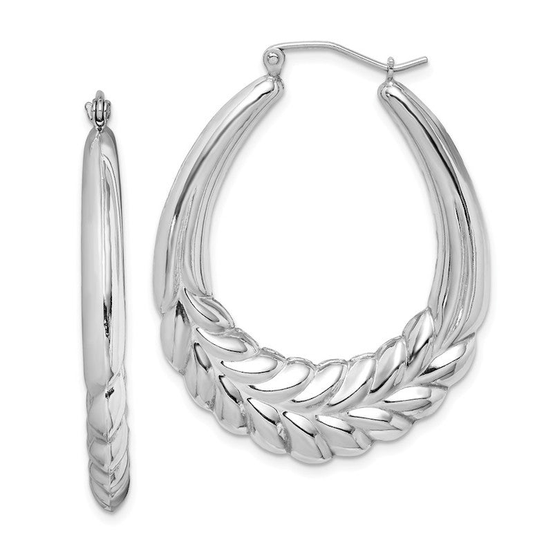 Quality Gold Sterling Silver Rhodium-plated Fancy Oval Hoop Earrings