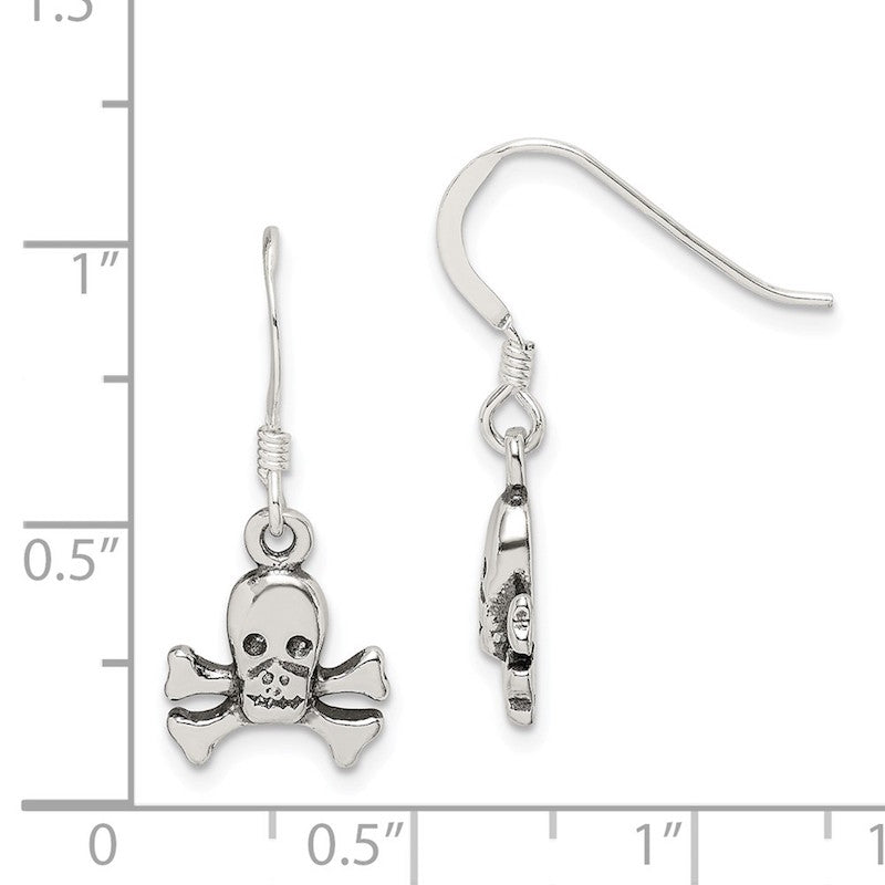 Quality Gold Sterling Silver Skull & Bones Dangle Earrings