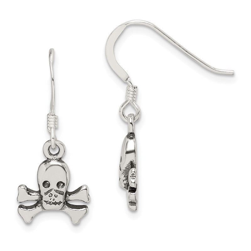 Quality Gold Sterling Silver Skull & Bones Dangle Earrings