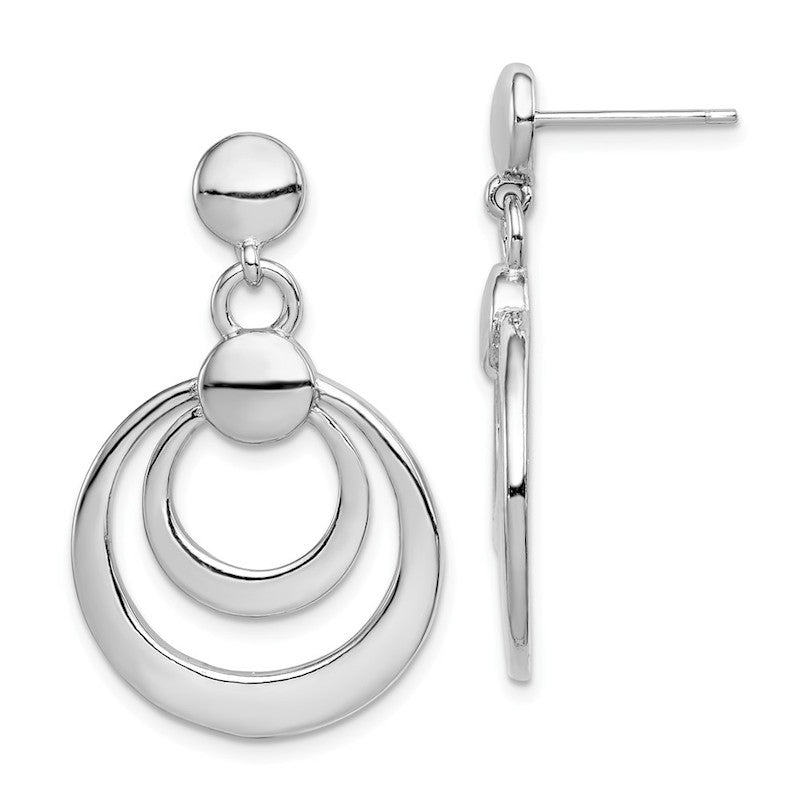 Quality Gold Sterling Silver Rhodium-platedDouble Circle Dangle Post Earrings