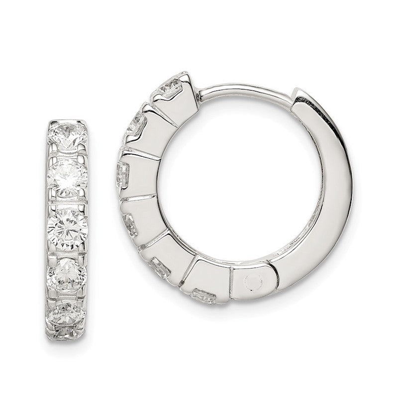 Quality Gold Sterling Silver CZ Hinged Hoop Earrings
