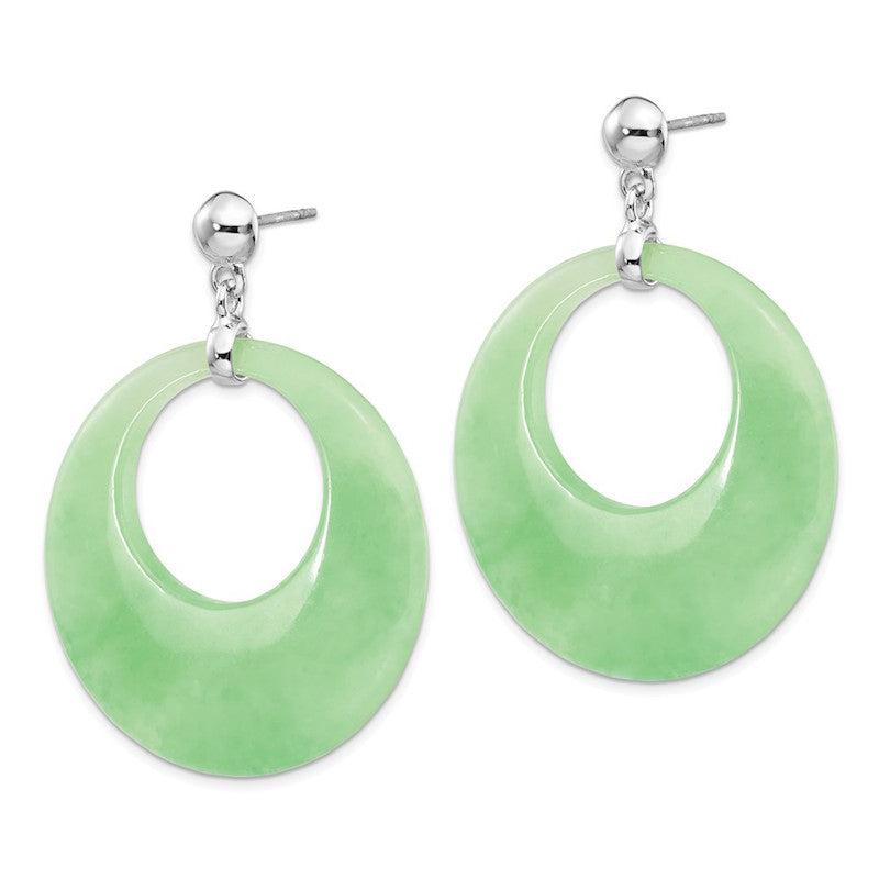 Quality Gold Sterling Silver Rhodium-platedJade Circle Dangle Post Earrings