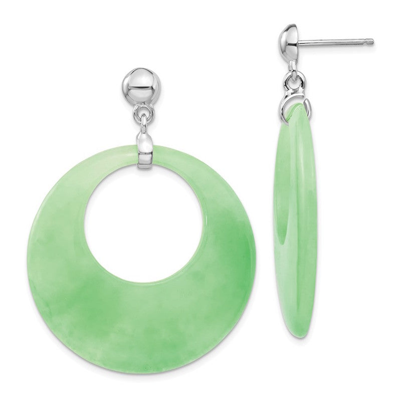 Quality Gold Sterling Silver Rhodium-platedJade Circle Dangle Post Earrings