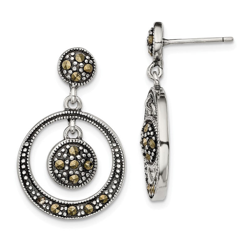 Quality Gold Sterling Silver Marcasite Circle Dangle Post Earrings